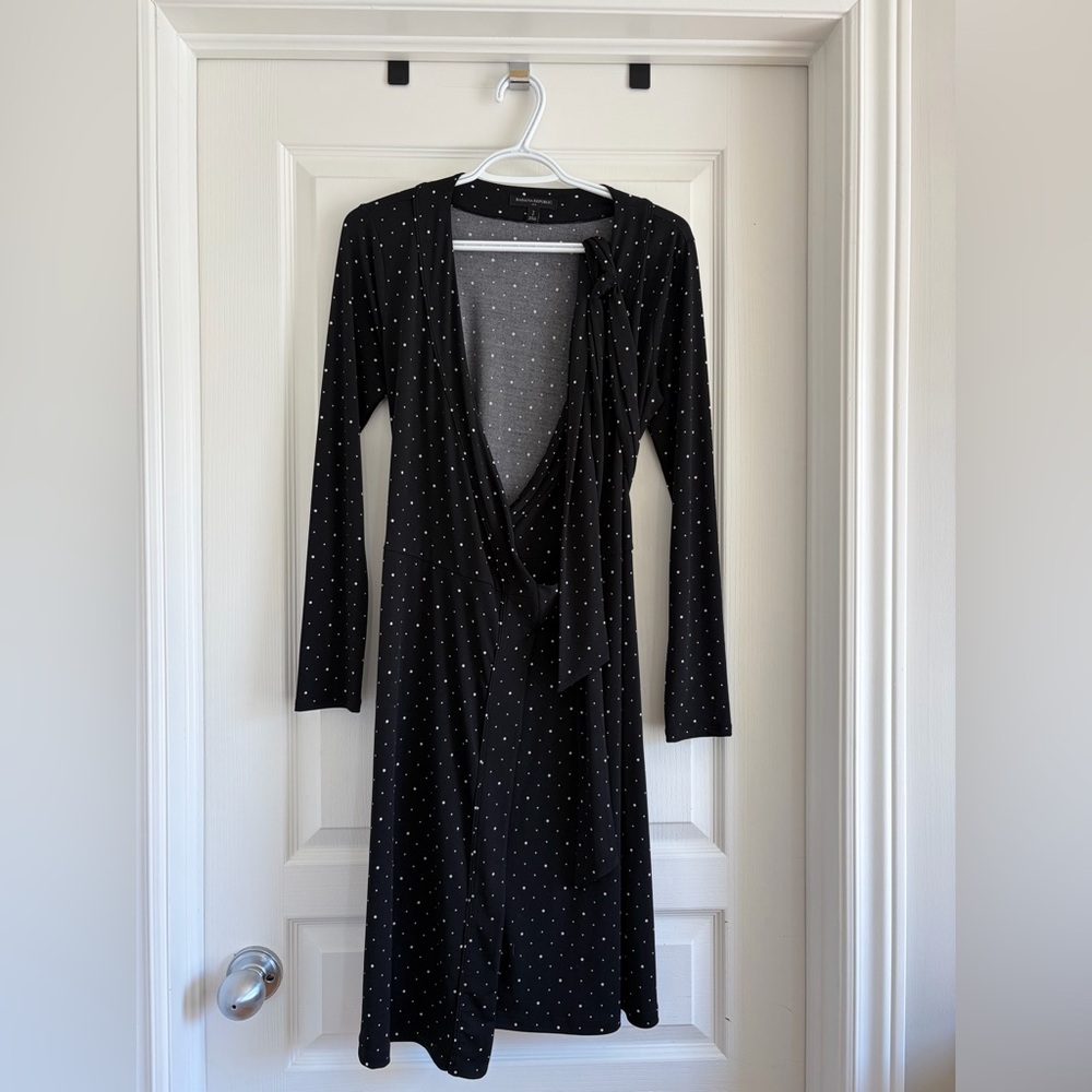 Banana Republic Black Polka Dot Long Sleeve Wrap Dress